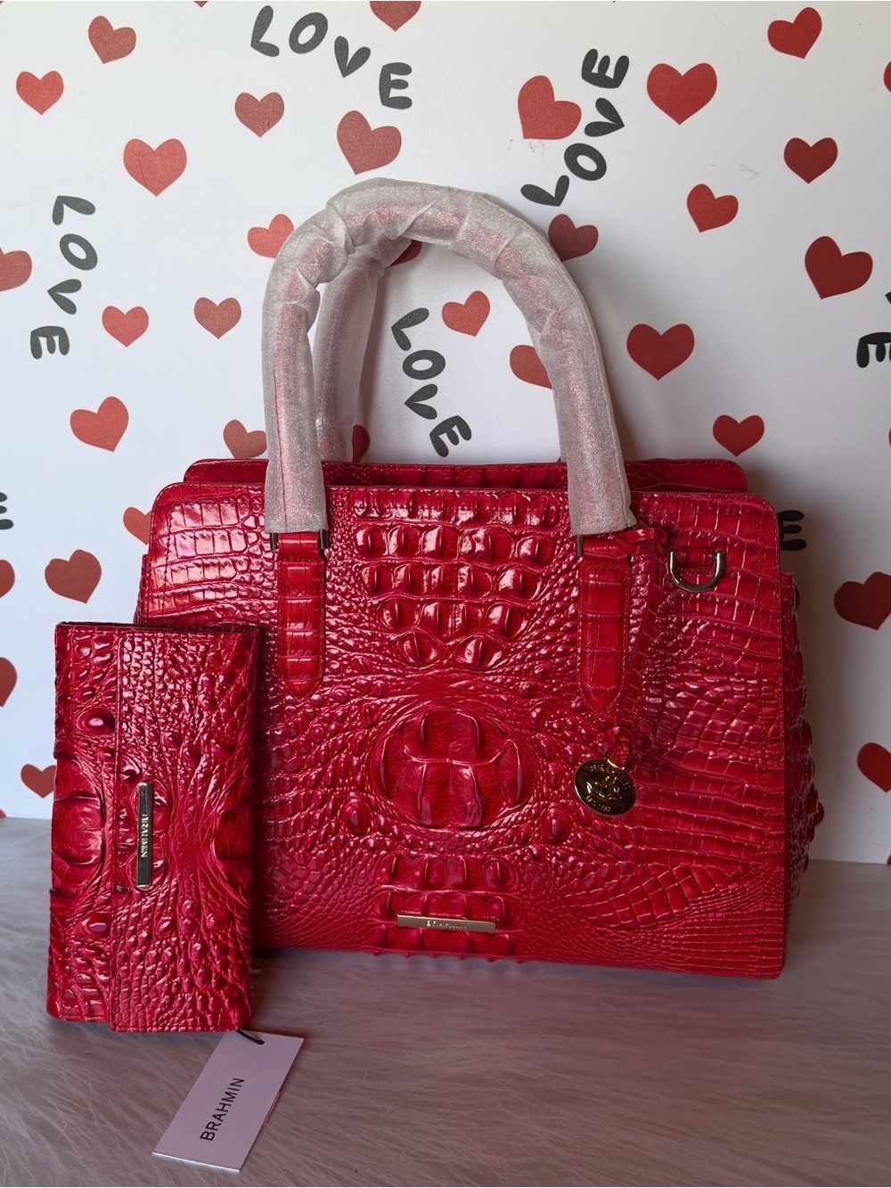 GORGEOUS RED Brahmin Small Finley Sriracha Leather Satchel & Cordelia Wallet nwt